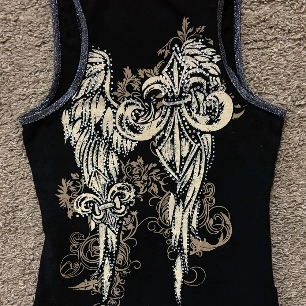 Vintage Y2k Vance Biker Wear Tank Top Womans S Full Zip Double Sided Rhinestone - Picture 10 of 13